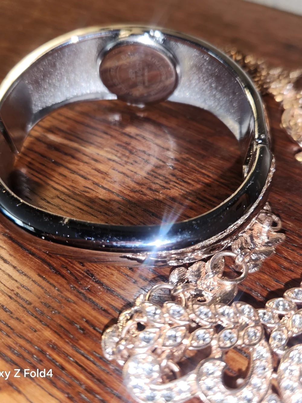 Crystal Filigree Statement Necklace with Gold-Tone Yellow Enamel Clamp Watch